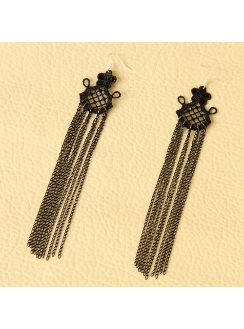 Retro Fashion Personality Super Long Black Lace Tassel Sexy Female Earrings