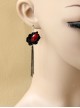Vintage Ruby Black Lace Flower Gothic Fashion Tassel Female Long Earrings