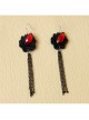 Vintage Ruby Black Lace Flower Gothic Fashion Tassel Female Long Earrings