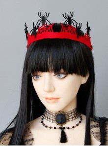 Baroque Goth Fashion Dark Spider Red Spider Web Queen Crown Halloween Prom Hairband