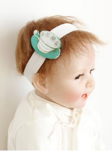 Fashion Cute Green Cartoon Teacup Flower Baby Child Girl White Elastic Hair Band
