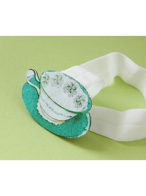 Fashion Cute Green Cartoon Teacup Flower Baby Child Girl White Elastic Hair Band