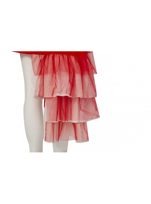 The Suicide Squad Harley Quinn Halloween Cosplay Costume Red Tulle Halter Asymmetric Hem Dress