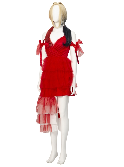 The Suicide Squad Harley Quinn Halloween Cosplay Costume Red Tulle Halter  Asymmetric Hem Dress - Magic Wardrobes