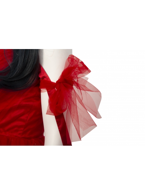 The Suicide Squad Harley Quinn Halloween Cosplay Costume Red Tulle Halter Asymmetric Hem Dress