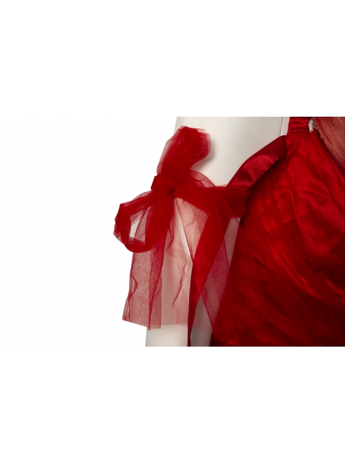 The Suicide Squad Harley Quinn Halloween Cosplay Costume Red Tulle Halter Asymmetric Hem Dress