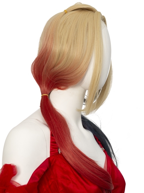 The Suicide Squad Harley Quinn Red Tulle Dress Suit Halloween Cosplay Accessories Gradient Wig
