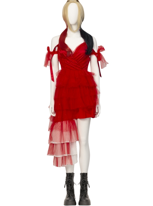 The Suicide Squad Harley Quinn Red Tulle Dress Suit Halloween Cosplay Accessories Black Boots