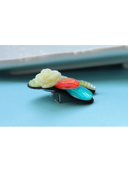 Retro Handmade Fashion Female Fabric Yellow Rose Flower Multicolor Diamond Brooch