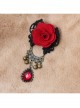 Gothic Retro Fashion Red Rose Flower Gemstone Black Lace Bell Fabric Female Brooch