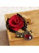 Gothic Retro Fashion Red Rose Flower Gemstone Black Lace Bell Fabric Female Brooch
