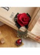 Gothic Retro Fashion Red Rose Flower Gemstone Black Lace Bell Fabric Female Brooch