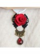 Gothic Retro Fashion Red Rose Flower Gemstone Black Lace Bell Fabric Female Brooch