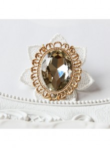 Dreamy Fashion Retro White Lace Flower Tea Color Crystal Retro Handmade Cute Brooch