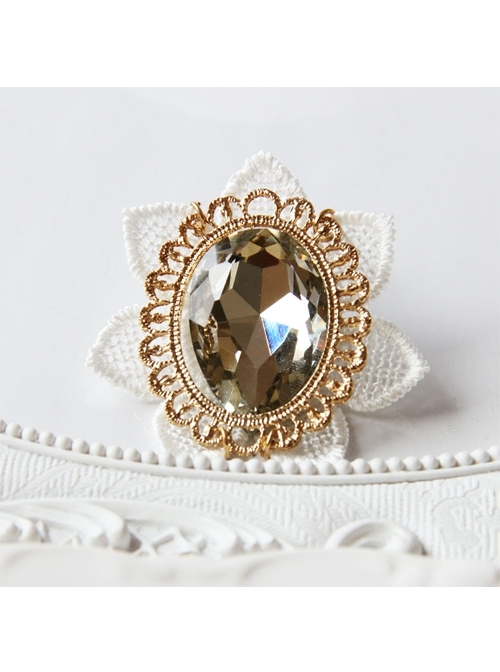 Dreamy Fashion Retro White Lace Flower Tea Color Crystal Retro Handmade Cute Brooch