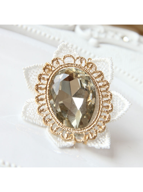 Dreamy Fashion Retro White Lace Flower Tea Color Crystal Retro Handmade Cute Brooch