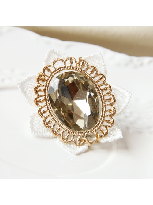 Dreamy Fashion Retro White Lace Flower Tea Color Crystal Retro Handmade Cute Brooch