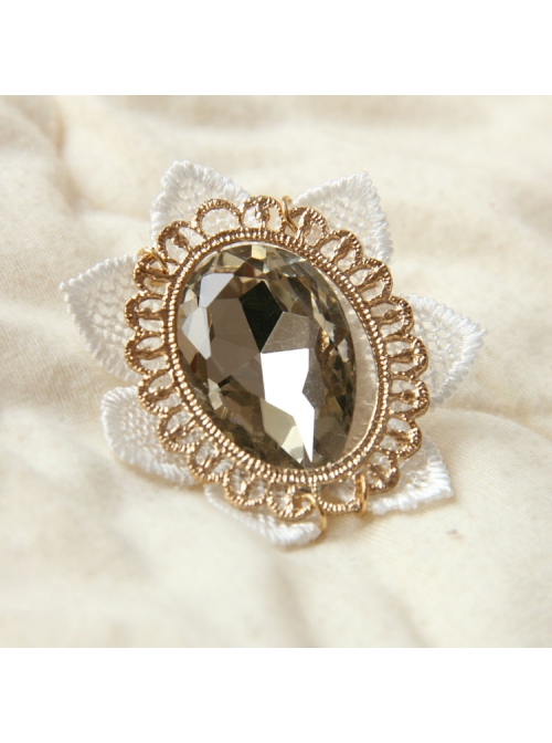 Dreamy Fashion Retro White Lace Flower Tea Color Crystal Retro Handmade Cute Brooch