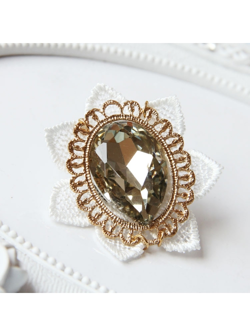 Dreamy Fashion Retro White Lace Flower Tea Color Crystal Retro Handmade Cute Brooch
