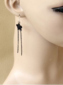 Retro Gothic Fashion Personality Black Lace Flower Tassel Female Long Earrings