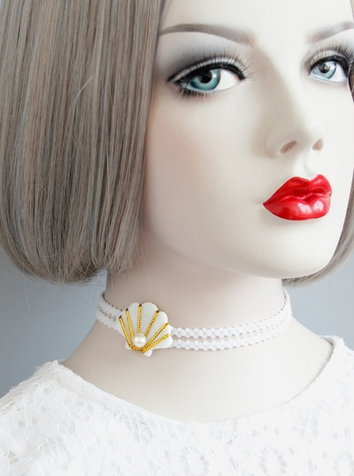 Fashion Retro Simple Female White Shell Pearl Elastic Collar