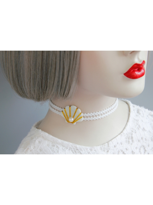 Fashion Retro Simple Female White Shell Pearl Elastic Collar