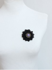 Gothic Fashion Personality Black Lace Purple Rose Flower Retro Handmade Female Brooch