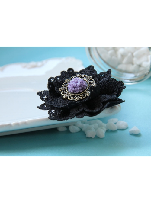 Gothic Fashion Personality Black Lace Purple Rose Flower Retro Handmade Female Brooch