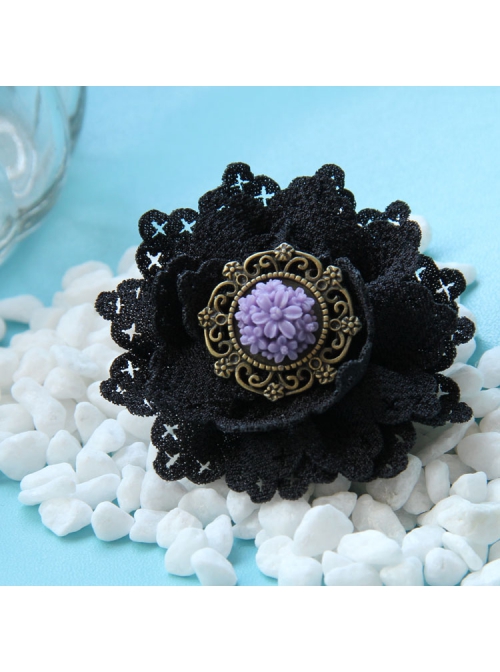 Gothic Fashion Personality Black Lace Purple Rose Flower Retro Handmade Female Brooch