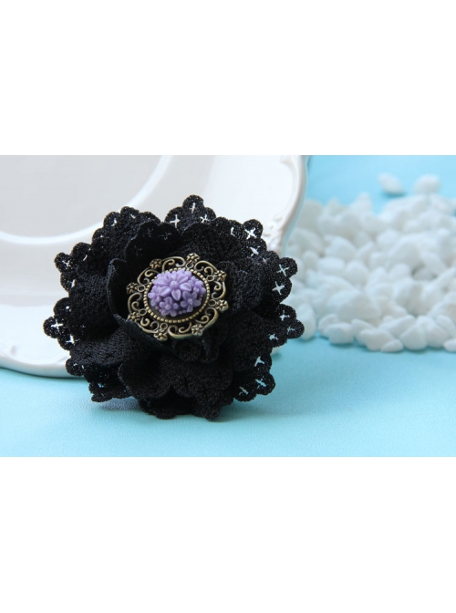 Gothic Fashion Personality Black Lace Purple Rose Flower Retro Handmade Female Brooch
