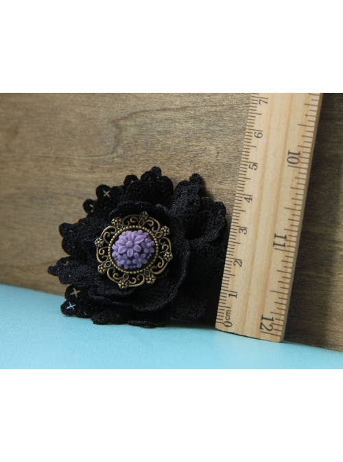Gothic Fashion Personality Black Lace Purple Rose Flower Retro Handmade Female Brooch