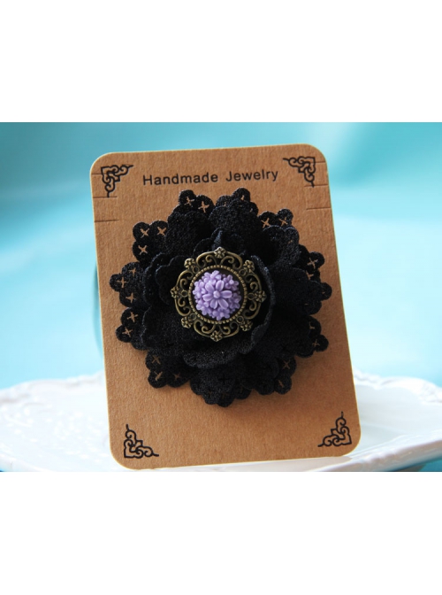 Gothic Fashion Personality Black Lace Purple Rose Flower Retro Handmade Female Brooch