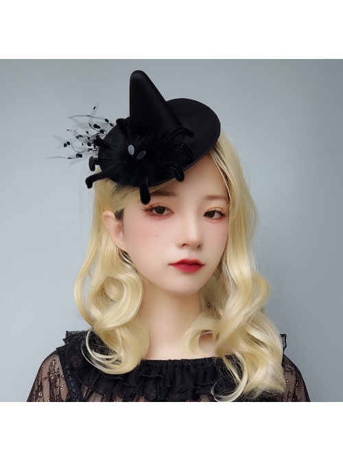 Halloween Festival Gothic Black Spider Net Yarn Fashion Spider Sexy Wizard Hat Hairpin