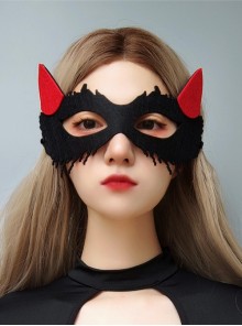 Halloween Retro Fashion Red Devil Horns Half Face Black Fox Male Female Mask