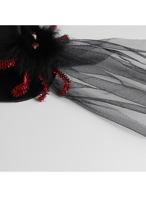 Halloween Horror Funny Red Spider Black Mesh Gothic Festival Wizard Hat Hairpin