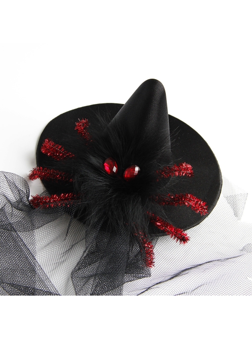 Halloween Horror Funny Red Spider Black Mesh Gothic Festival Wizard Hat Hairpin