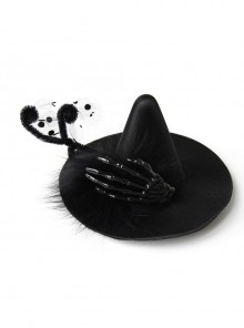 Halloween Gothic Festival Retro Fashion Black Gauze Skeleton Hand Wizard Small Top Hat Hairpin