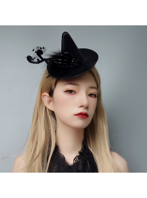 Halloween Gothic Festival Retro Fashion Black Gauze Skeleton Hand Wizard Small Top Hat Hairpin