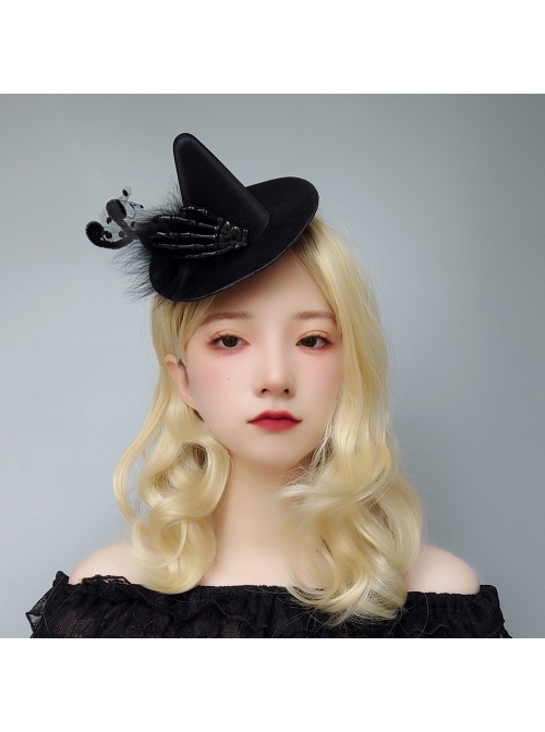 Halloween Gothic Festival Retro Fashion Black Gauze Skeleton Hand Wizard Small Top Hat Hairpin