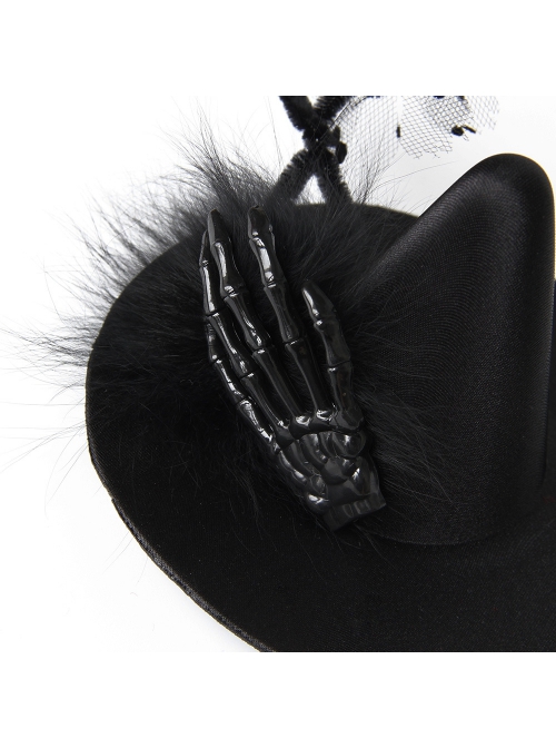 Halloween Gothic Festival Retro Fashion Black Gauze Skeleton Hand Wizard Small Top Hat Hairpin