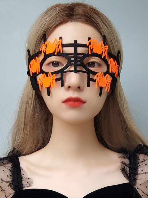 Retro Fashion Halloween Half Face Male Female Orange Spider Holiday Christmas Prom Party Black Mask