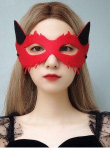 Retro Fashion Halloween Black Devil Horns Red Fox Half Face Christmas Prom Holiday Party Mask