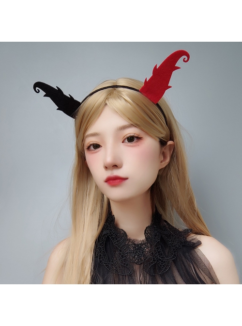 Halloween Gothic Retro Fashion Black Red Devil Horns Male Female Headband