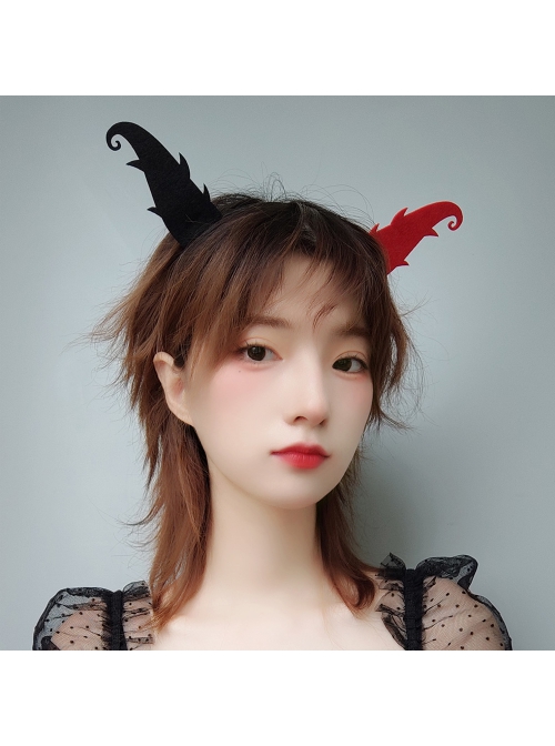 Halloween Gothic Retro Fashion Black Red Devil Horns Male Female Headband