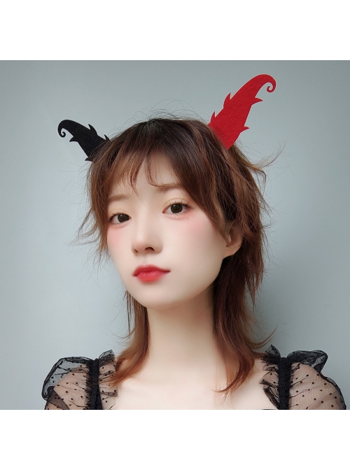 Halloween Gothic Retro Fashion Black Red Devil Horns Male Female Headband