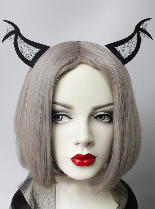 Fashion Retro Halloween Grim Reaper Bat Black Mesh Devil Horns Prom Party Headband