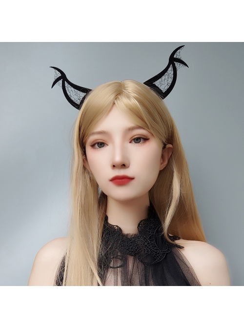 Fashion Retro Halloween Grim Reaper Bat Black Mesh Devil Horns Prom Party Headband