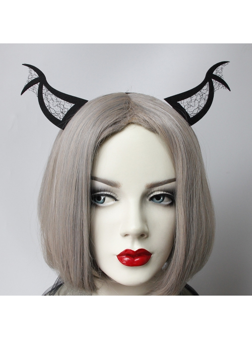 Fashion Retro Halloween Grim Reaper Bat Black Mesh Devil Horns Prom Party Headband