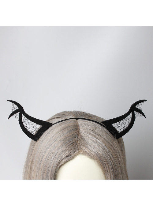 Fashion Retro Halloween Grim Reaper Bat Black Mesh Devil Horns Prom Party Headband
