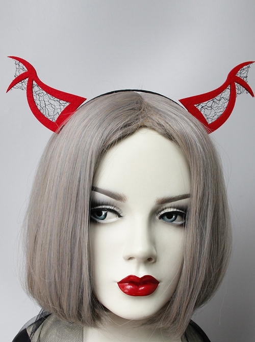 Halloween Creative Retro Fashion Bat Red Net Gauze Devil Horns Funny Carnival Party Cute Headband